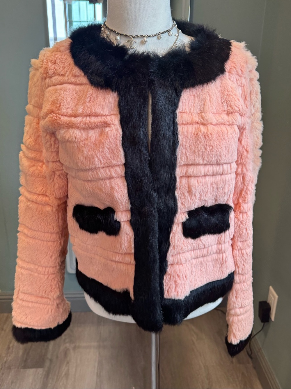 Vintage Pink Chanel Style Plush Fur Coat Coquette Glam Y2K